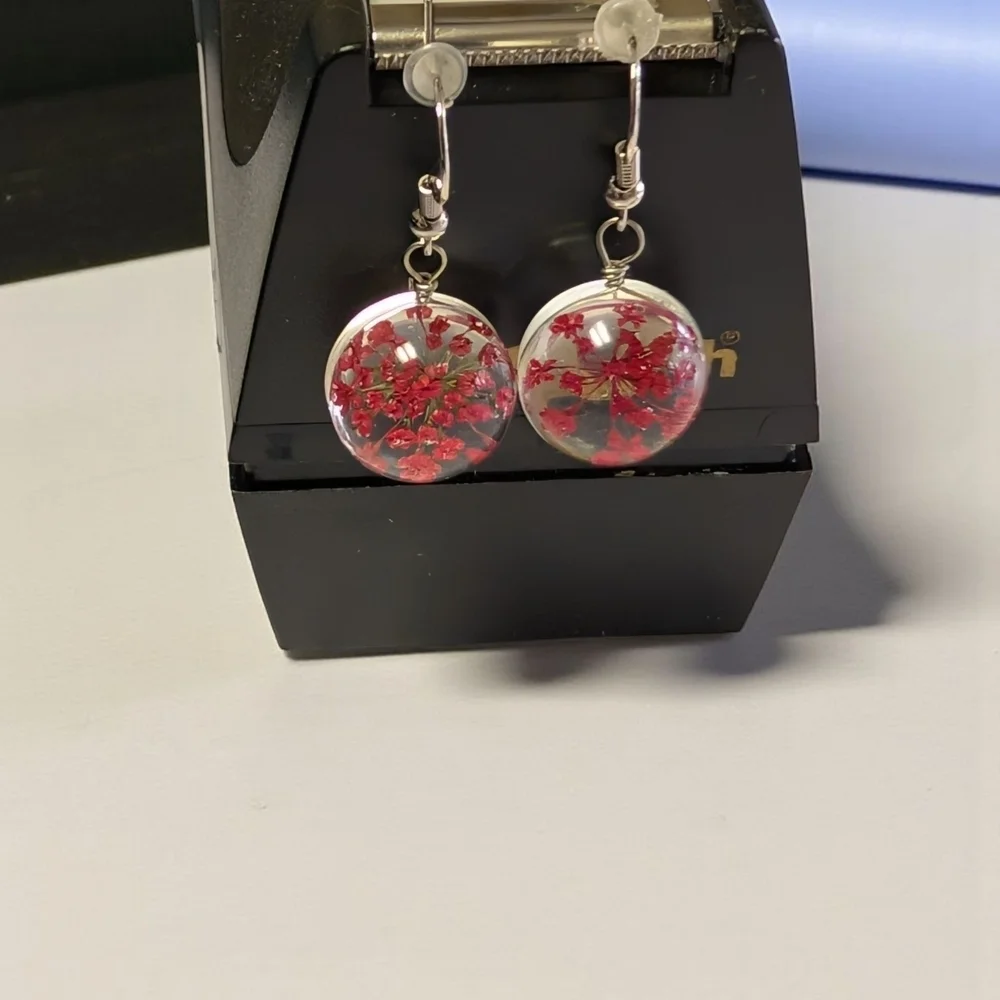 Fashion Jewelry Elegant Red Floral Drop Earrings (New)